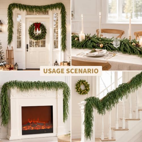 2PCS 5FT Christmas Norfolk Pine Garland Real Touch for Mantle Decoration, alternate view 4