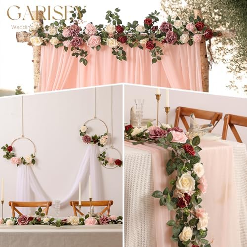 2Pcs 5FT Dusty Rose Artificial Flower Garland Blush Rose Floral Garland Arch Rose Vine for Wedding Ceremony, alternate view 2