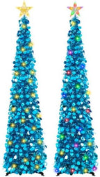 2PCS 5FT Pop Up Christmas Trees with Lighted Top Star for Decorations, Blue in Blue