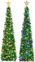 2PCS 5FT Pop Up Christmas Trees with Lighted Top Star for Decorations, Green in Green