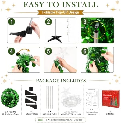 2PCS 5FT Pop Up Christmas Trees with Lighted Top Star for Decorations, Green in Green, alternate view 4