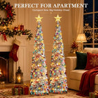 2PCS 5FT Pop Up Christmas Trees with Lighted Top Star for Decorations in Silver Mix, alternate view 3