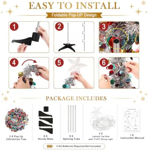 2PCS 5FT Pop Up Christmas Trees with Lighted Top Star for Decorations in Silver Mix, alternate view 4