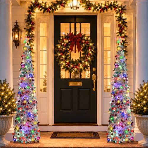 2PCS 5FT Pop Up Christmas Trees with Lighted Top Star for Decorations in Silver Mix, alternate view 6