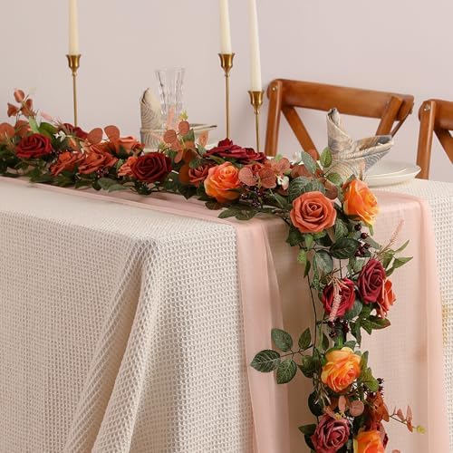 2Pcs 5FT Terracotta Artificial Flower Garland Fall Floral Garland Burnt Orange Arch Rose Vine for Wedding