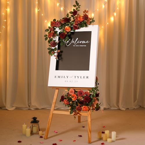 2Pcs 5FT Terracotta Artificial Flower Garland Fall Floral Garland Burnt Orange Arch Rose Vine for Wedding, alternate view 2