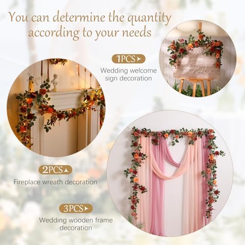 2Pcs 5FT Terracotta Artificial Flower Garland Fall Floral Garland Burnt Orange Arch Rose Vine for Wedding, alternate view 3