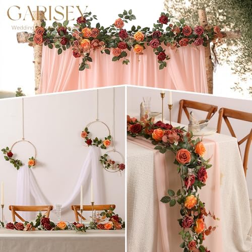 2Pcs 5FT Terracotta Artificial Flower Garland Fall Floral Garland Burnt Orange Arch Rose Vine for Wedding, alternate view 4