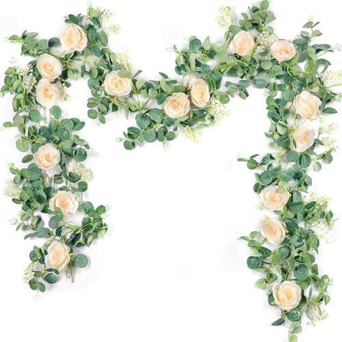 2Pcs 6.5FT Fake Floral Greenery Garland for Backdrop Wedding Decor