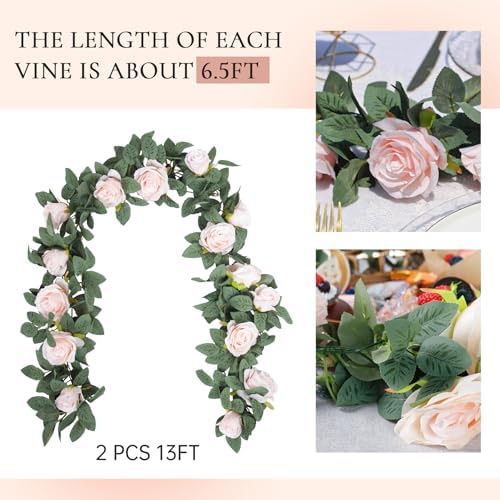 2Pcs 6.5FT Pink Rose Fake Flower Garland for Wedding Backdrop, alternate view 2