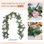 2Pcs 6.5FT Pink Rose Fake Flower Garland for Wedding Backdrop, alternate view 2
