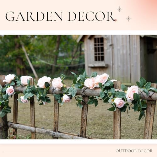 2Pcs 6.5FT Pink Rose Fake Flower Garland for Wedding Backdrop, alternate view 6
