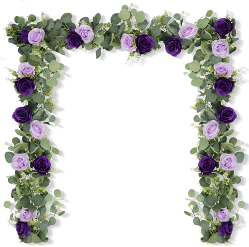 2Pcs 6FT Artificial Flowers Eucalyptus Garlands Fake Silk Roses Hanging Floral Vines for Home Room Party Wedding
