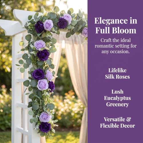 2Pcs 6FT Artificial Flowers Eucalyptus Garlands Fake Silk Roses Hanging Floral Vines for Home Room Party Wedding, alternate