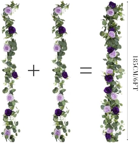 2Pcs 6FT Artificial Flowers Eucalyptus Garlands Fake Silk Roses Hanging Floral Vines for Home Room Party Wedding, alternate