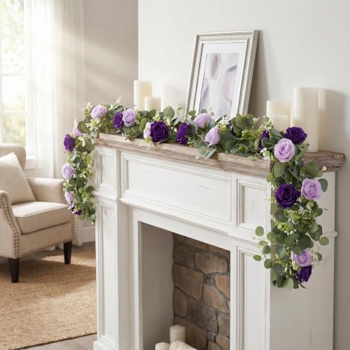 2Pcs 6FT Artificial Flowers Eucalyptus Garlands Fake Silk Roses Hanging Floral Vines for Home Room Party Wedding, alternate