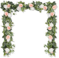 2Pcs 6FT Artificial Flowers Eucalyptus Garlands Fake Silk Roses Hanging Floral Vines for Home Room Party Wedding