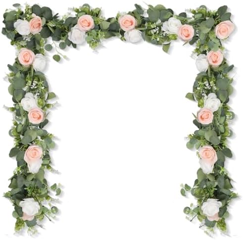 2Pcs 6FT Artificial Flowers Eucalyptus Garlands Fake Silk Roses Hanging Floral Vines for Home Room Party Wedding