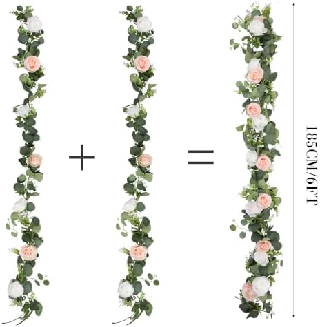 2Pcs 6FT Artificial Flowers Eucalyptus Garlands Fake Silk Roses Hanging Floral Vines for Home Room Party Wedding, alternate
