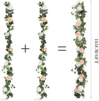 2Pcs 6FT Artificial Flowers Eucalyptus Garlands Fake Silk Roses Hanging Floral Vines for Home Room Party Wedding, alternate