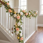 2Pcs 6FT Artificial Flowers Eucalyptus Garlands Fake Silk Roses Hanging Floral Vines for Home Room Party Wedding, alternate
