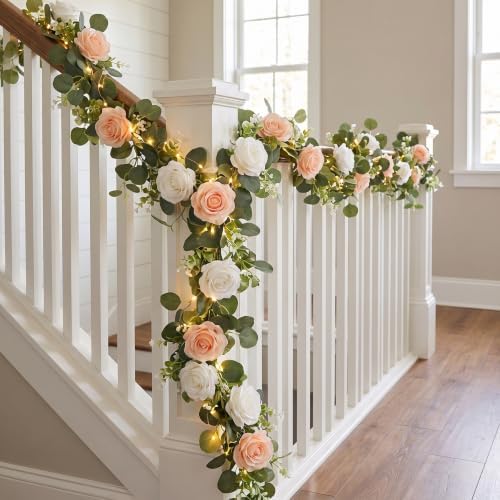 2Pcs 6FT Artificial Flowers Eucalyptus Garlands Fake Silk Roses Hanging Floral Vines for Home Room Party Wedding, alternate