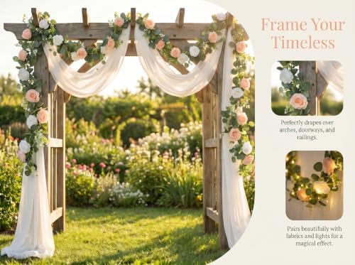 2Pcs 6FT Artificial Flowers Eucalyptus Garlands Fake Silk Roses Hanging Floral Vines for Home Room Party Wedding, alternate