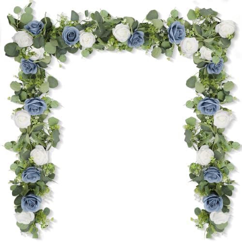 2Pcs 6FT Artificial Flowers Eucalyptus Garlands Fake Silk Roses Hanging Floral Vines for Home Room Party Wedding