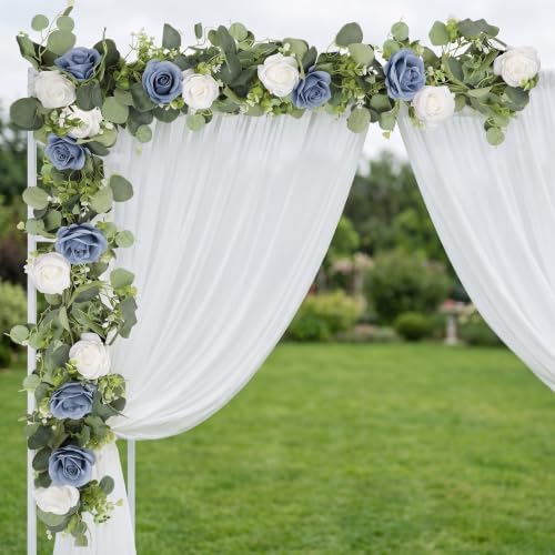 2Pcs 6FT Artificial Flowers Eucalyptus Garlands Fake Silk Roses Hanging Floral Vines for Home Room Party Wedding, alternate