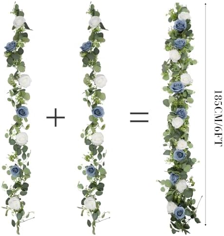 2Pcs 6FT Artificial Flowers Eucalyptus Garlands Fake Silk Roses Hanging Floral Vines for Home Room Party Wedding, alternate