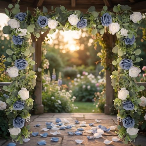 2Pcs 6FT Artificial Flowers Eucalyptus Garlands Fake Silk Roses Hanging Floral Vines for Home Room Party Wedding, alternate