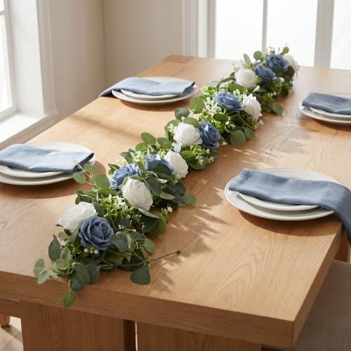 2Pcs 6FT Artificial Flowers Eucalyptus Garlands Fake Silk Roses Hanging Floral Vines for Home Room Party Wedding, alternate