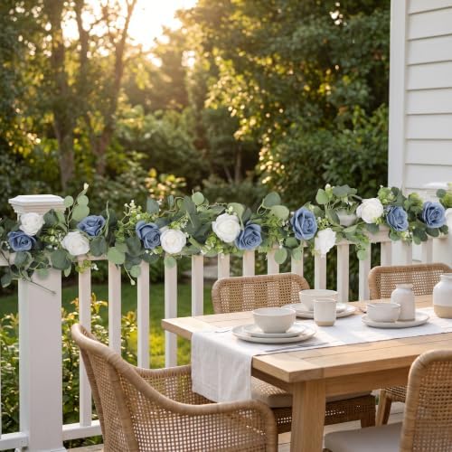 2Pcs 6FT Artificial Flowers Eucalyptus Garlands Fake Silk Roses Hanging Floral Vines for Home Room Party Wedding, alternate