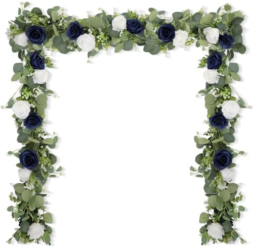 2Pcs 6FT Artificial Flowers Eucalyptus Garlands Fake Silk Roses Hanging Floral Vines for Home Room Party Wedding