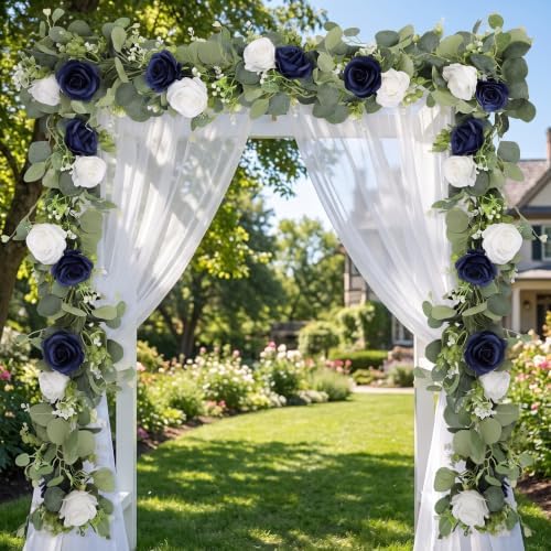 2Pcs 6FT Artificial Flowers Eucalyptus Garlands Fake Silk Roses Hanging Floral Vines for Home Room Party Wedding, alternate