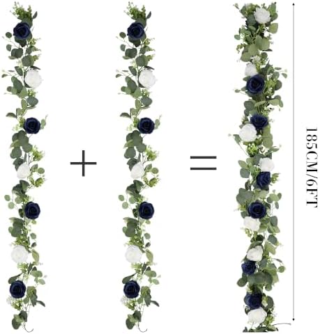 2Pcs 6FT Artificial Flowers Eucalyptus Garlands Fake Silk Roses Hanging Floral Vines for Home Room Party Wedding, alternate