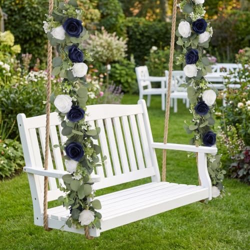 2Pcs 6FT Artificial Flowers Eucalyptus Garlands Fake Silk Roses Hanging Floral Vines for Home Room Party Wedding, alternate