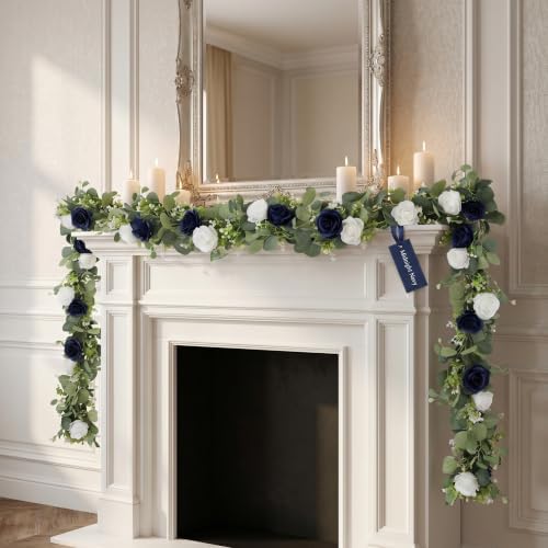 2Pcs 6FT Artificial Flowers Eucalyptus Garlands Fake Silk Roses Hanging Floral Vines for Home Room Party Wedding, alternate
