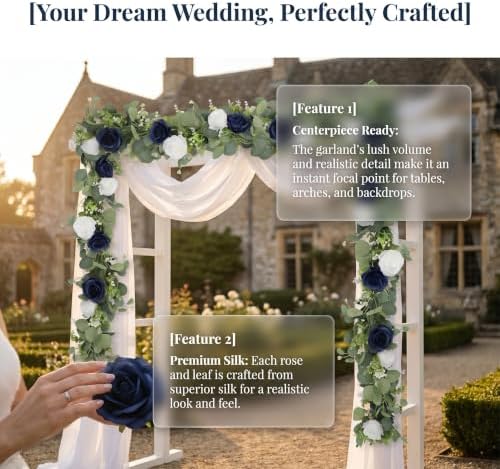 2Pcs 6FT Artificial Flowers Eucalyptus Garlands Fake Silk Roses Hanging Floral Vines for Home Room Party Wedding, alternate
