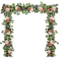 2Pcs 6FT Artificial Flowers Eucalyptus Garlands Fake Silk Roses Hanging Floral Vines for Home Room Party Wedding
