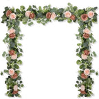 2Pcs 6FT Artificial Flowers Eucalyptus Garlands Fake Silk Roses Hanging Floral Vines for Home Room Party Wedding