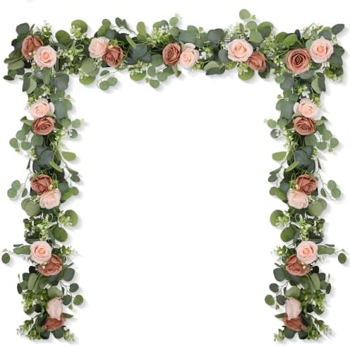 2Pcs 6FT Artificial Flowers Eucalyptus Garlands Fake Silk Roses Hanging Floral Vines for Home Room Party Wedding
