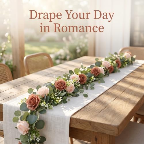 2Pcs 6FT Artificial Flowers Eucalyptus Garlands Fake Silk Roses Hanging Floral Vines for Home Room Party Wedding, alternate