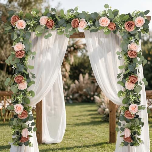 2Pcs 6FT Artificial Flowers Eucalyptus Garlands Fake Silk Roses Hanging Floral Vines for Home Room Party Wedding, alternate