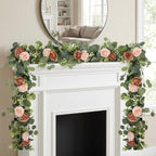 2Pcs 6FT Artificial Flowers Eucalyptus Garlands Fake Silk Roses Hanging Floral Vines for Home Room Party Wedding, alternate