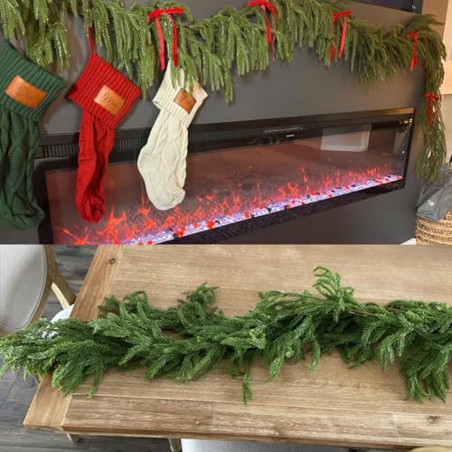 2PCS 6Ft Artificial Norfolk Pine Garlands, Real Touch Winter Pine Garland, Green Artificial Greenery Garland for, alternate