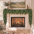 2PCS 6FT Christmas Cedar Garland, Real Touch Cedar Garland, Artificial Cypress Greenery Garlands for Mantle