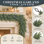 2PCS 6FT Christmas Cedar Garland, Real Touch Cedar Garland, Artificial Cypress Greenery Garlands for Mantle, alternate view 2