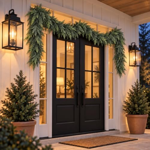 2PCS 6FT Christmas Cedar Garland, Real Touch Cedar Garland, Artificial Cypress Greenery Garlands for Mantle, alternate view 6
