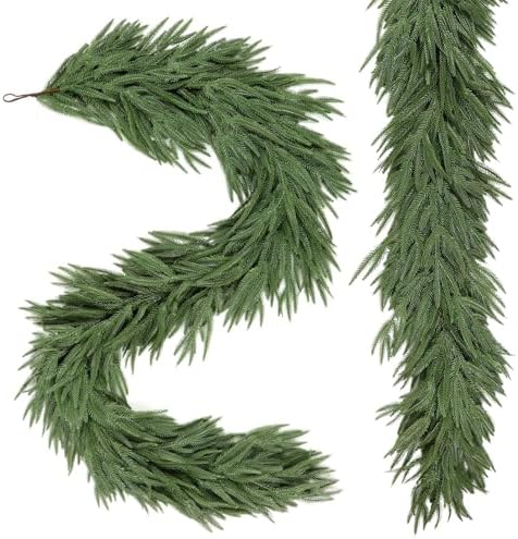 2PCS 6FT Christmas Garland, Artificial Real Touch Norfolk Pine Garland in Green